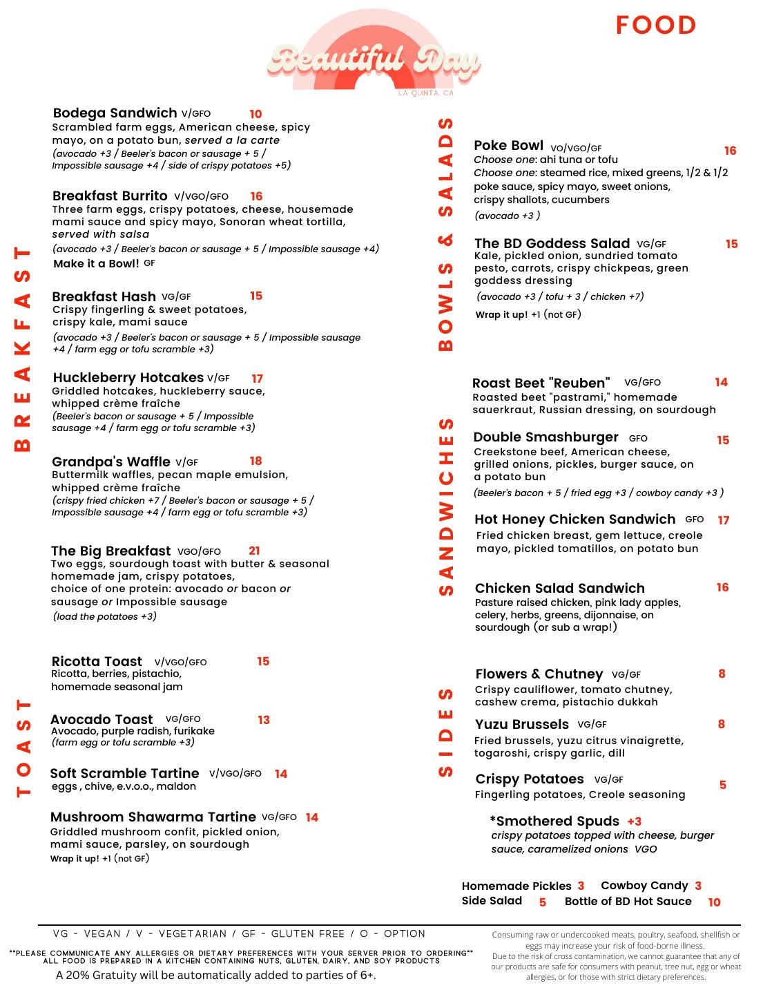 Menus · Beautiful Day